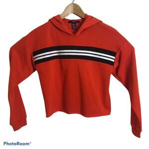 Forever 21 Cropped Hoodie Womens Sz Small Orange Hooded Striped Pullover